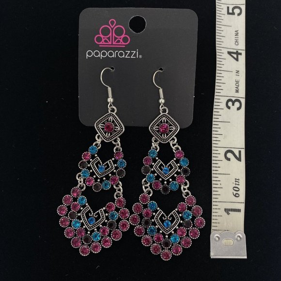 Paparazzi Fashion Jewelry All For The Glam Multicolor Hook Earrings - Picture 3 of 3